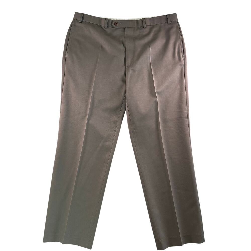 Brooks Brothers 346 Madison Fit 100% Wool 40x32 Tan Green Flat Front Dress Pant
